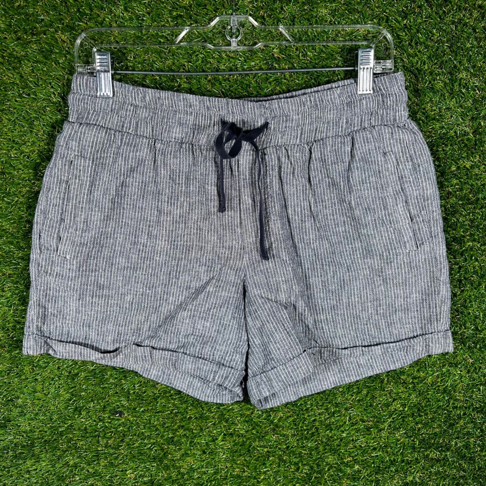 Dip Womens Striped‎ Linen Blend Shorts Navy White Elastic Waist Size 8